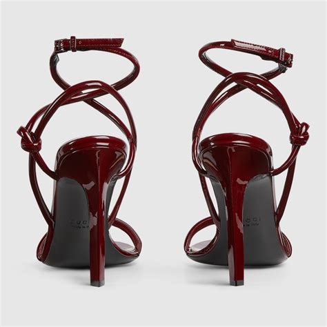 salto gucci|Women's strappy sandal in Rosso Ancora patent leather.